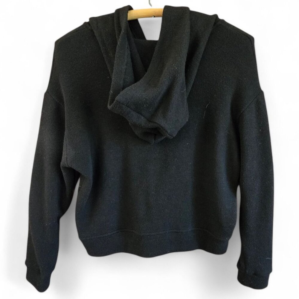 Zara Womens Small Black Hoodie Sweater Knit Zip Front Long Sleeve With Hood - Picture 4 of 4